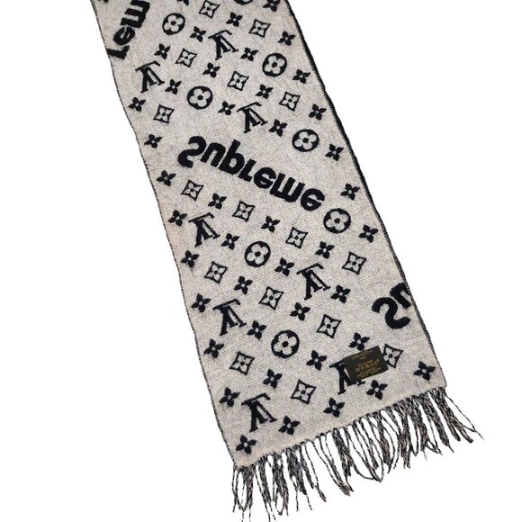 Louis Vuitton LV Supreme Black & White Monogram Cashmere Scarf - Picture 9 of 15